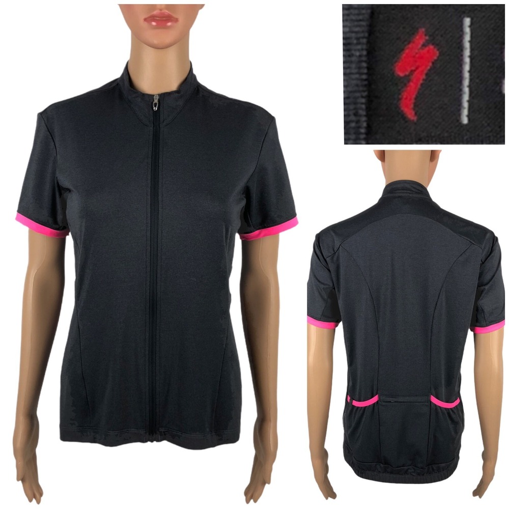 Specialized Women Medium Rbx Comp Jersey Ss Wmn Gray Pink Full Zip Polyester EUC